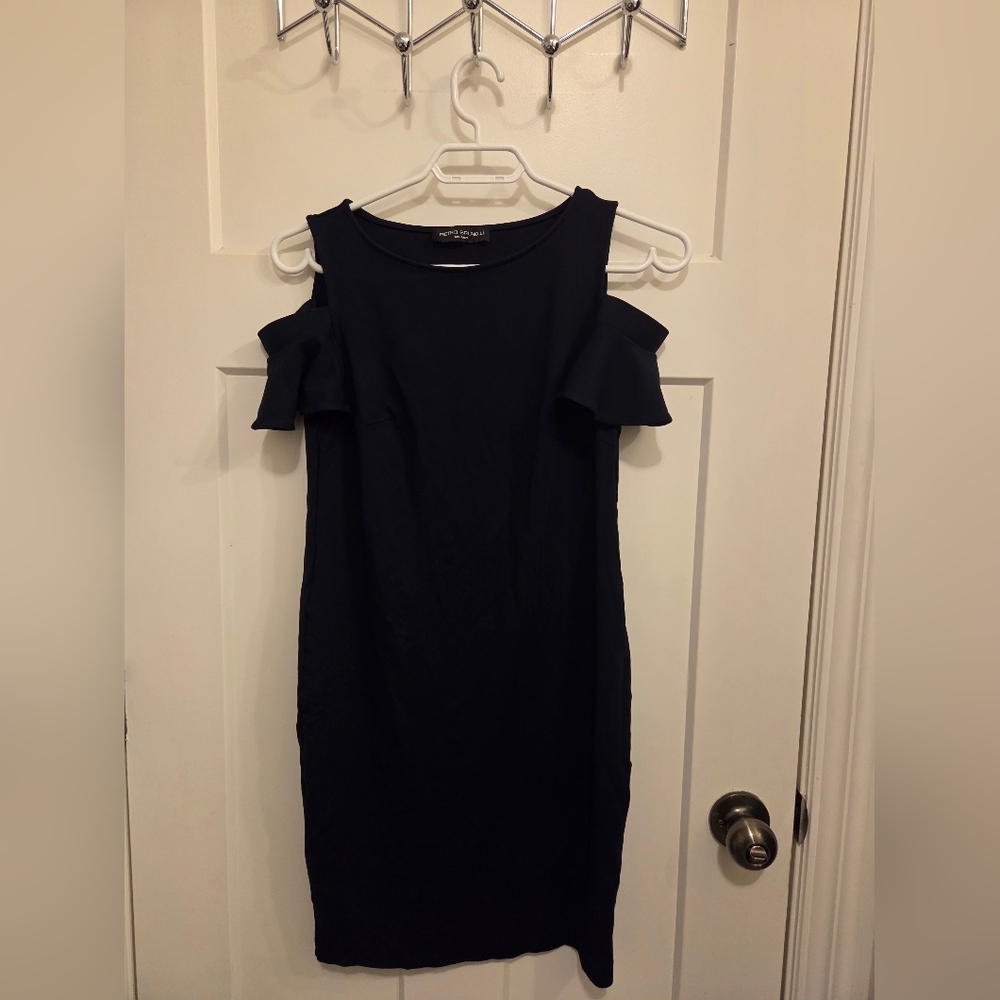 Pietro Brunelli Maternity Cold-Shoulder Mini Dress in Navy